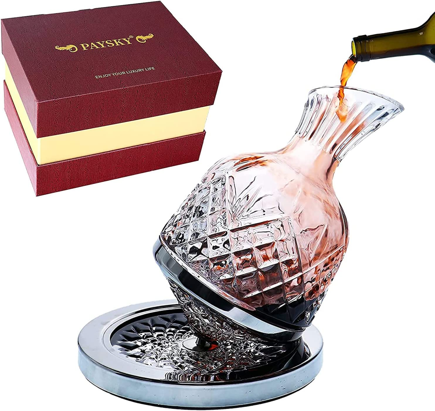 Crystal Wine Decanter Lead-Free Crystal Glass, 360 Degree Spinning, 1.5L Red Wine Aerator Great Gift Box, Wine Accessories image number 1