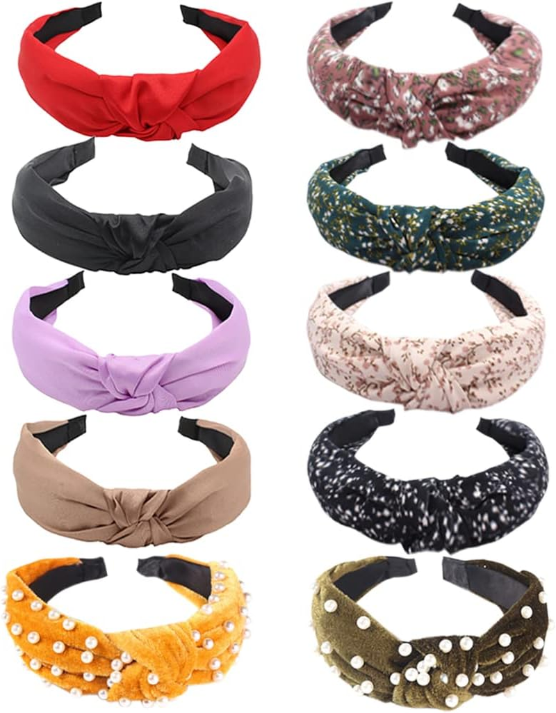 Wide Alice Bands Bow Knot Fabric Hair Bands Knotted Hair Bands Elastic Fabric Hair Scarf 1920S Accessories for Women (Cashew12De)