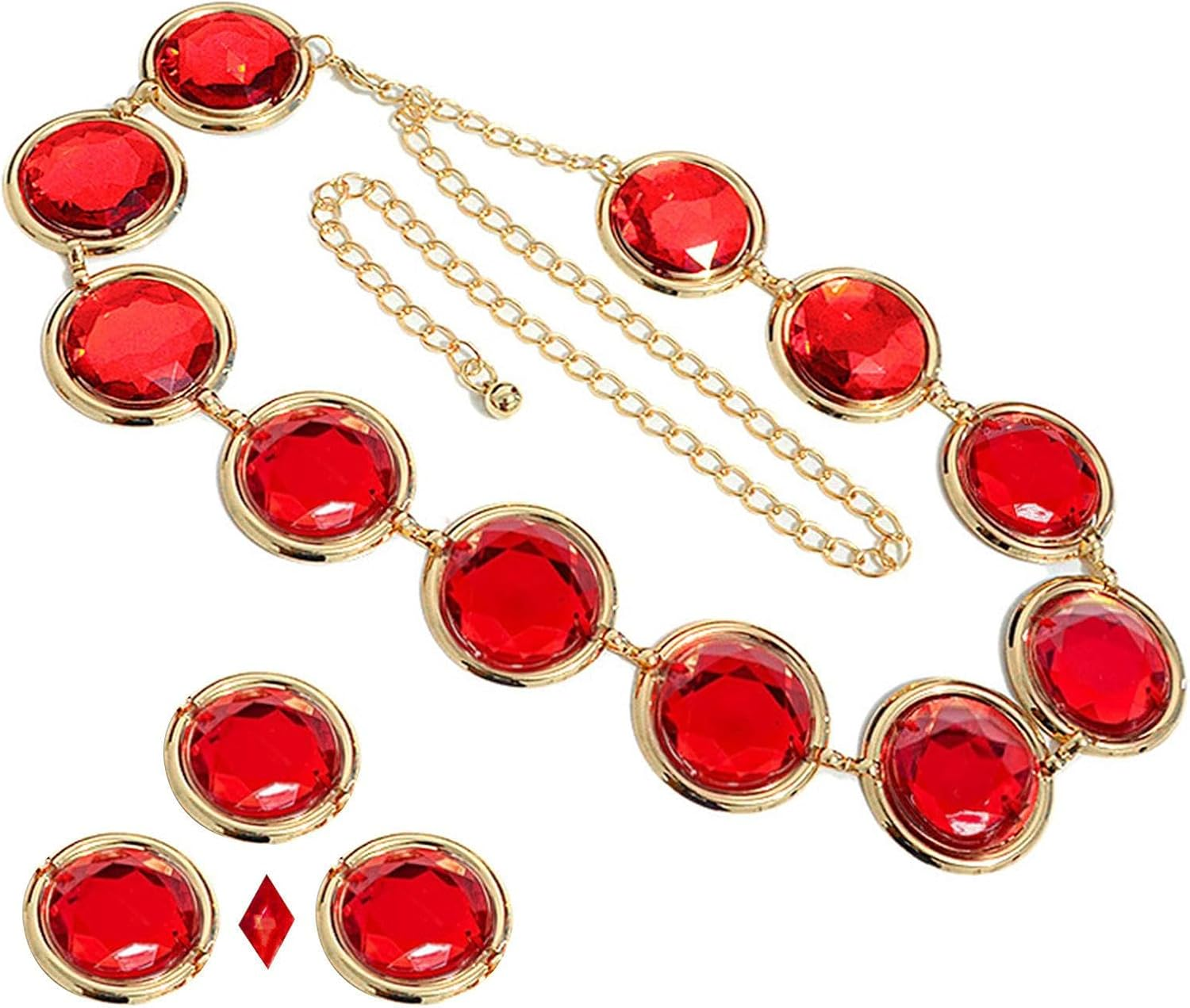 Cosplay Belt Women - Women'S Cosplay Red Waist Belt,Red Stone Chain Adjustable Costumes Props Costume Accessories image number 5