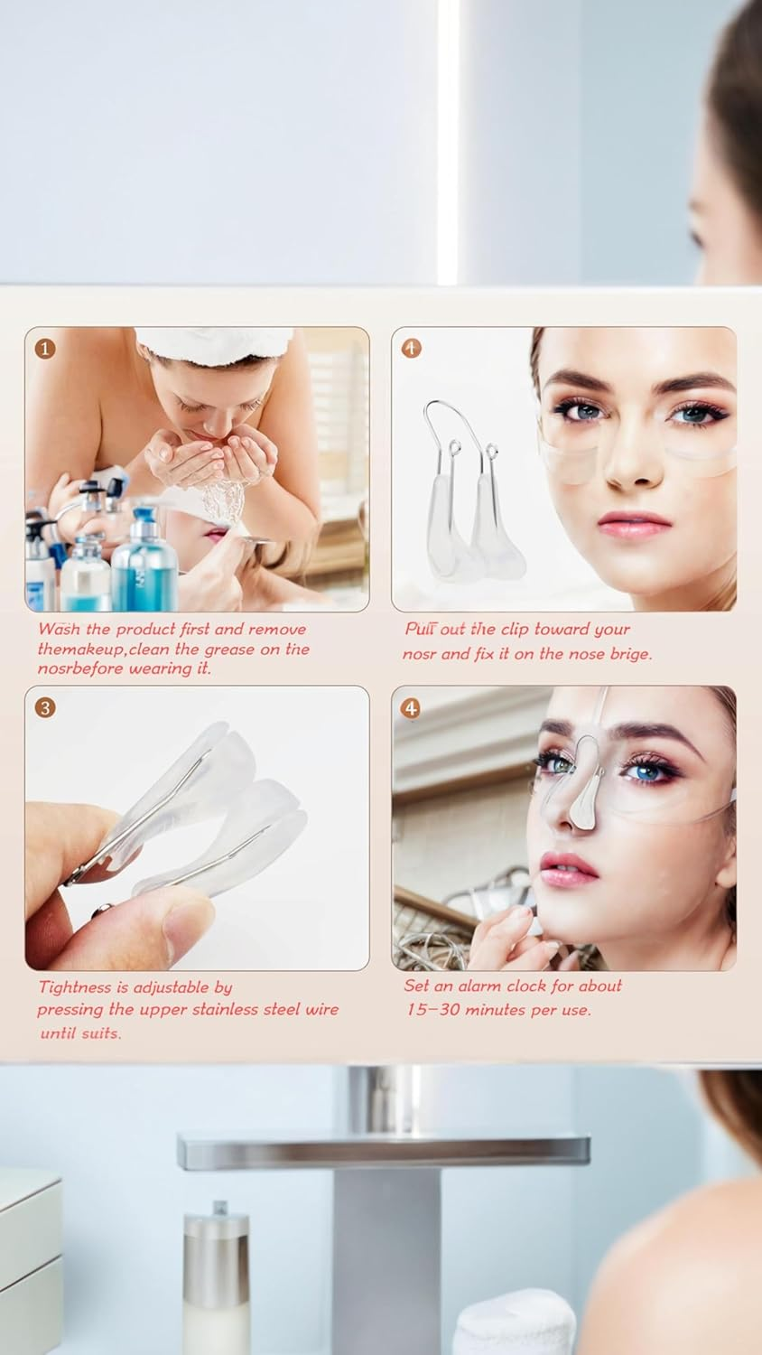 Nose Shaper Clip Nose Beauty up Lifting Tool Pain-Free Rhinoplasty Device Soft Safety Silicone Rhinoplasty Nose Bridge Straightener Corrector Slimming Device for Wide Crooked Nose Women and Men image number 1