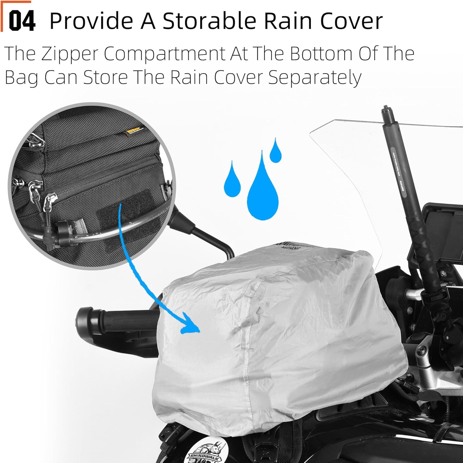 Rhinowalk Motorcycle Tank Bag Motorcycle Backpack with 1.5L Water Bladder MOLLE System Fits Honda Yamaha Suzuki Kawasaki Harley-Black - Black image number 3