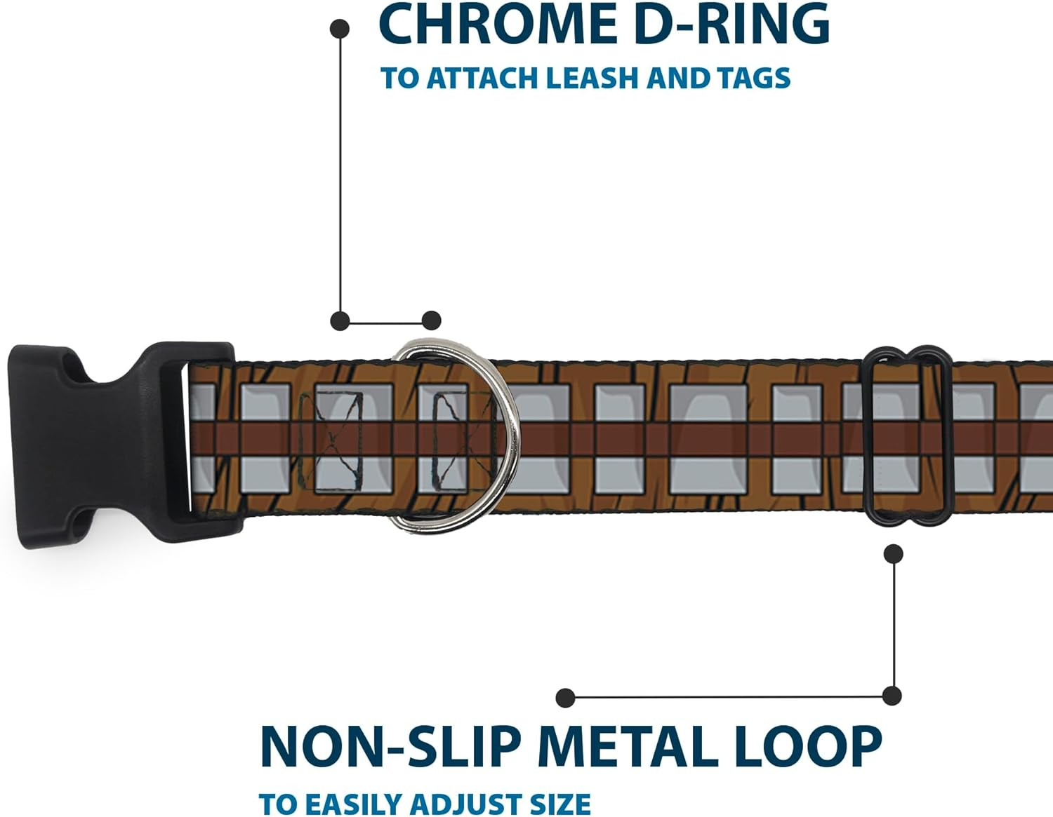 Dog Collar Plastic Clip Star Wars Chewbacca Bandolier Bounding Browns Gray 9 to 15 Inches 0.5 Inch Wide image number 2