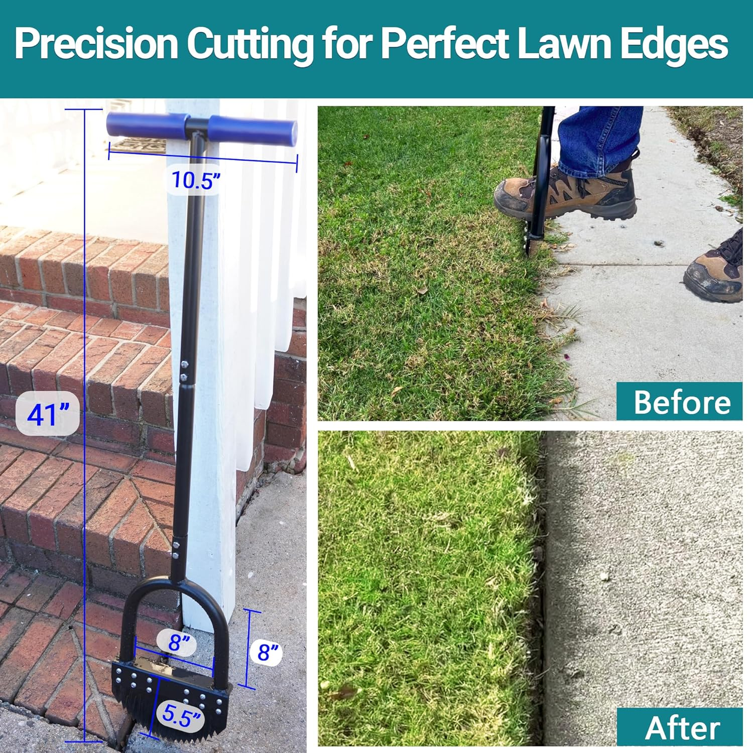 Edger Lawn Tool 41In Border Edger with Tempered Spring Steel Blade Long Rubber Handle Wide Footplate Rustproof Manganese Steel Half Moon Edger for Garden Maintenance image number 2