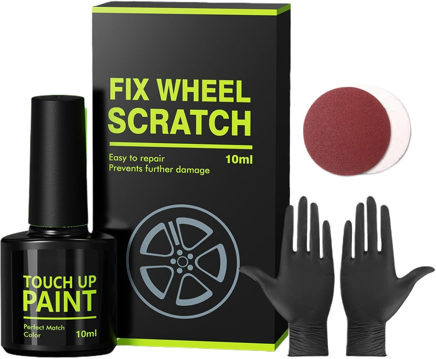Wheel Scratch Repair Kit for Curb Rash,10Ml Auto Accessory with Gloves Sponge | Wheel Repair Kit | for Automotive Vehicle Tire Curb Rash Alloy Metal Trim Hub Maintenance Detailing