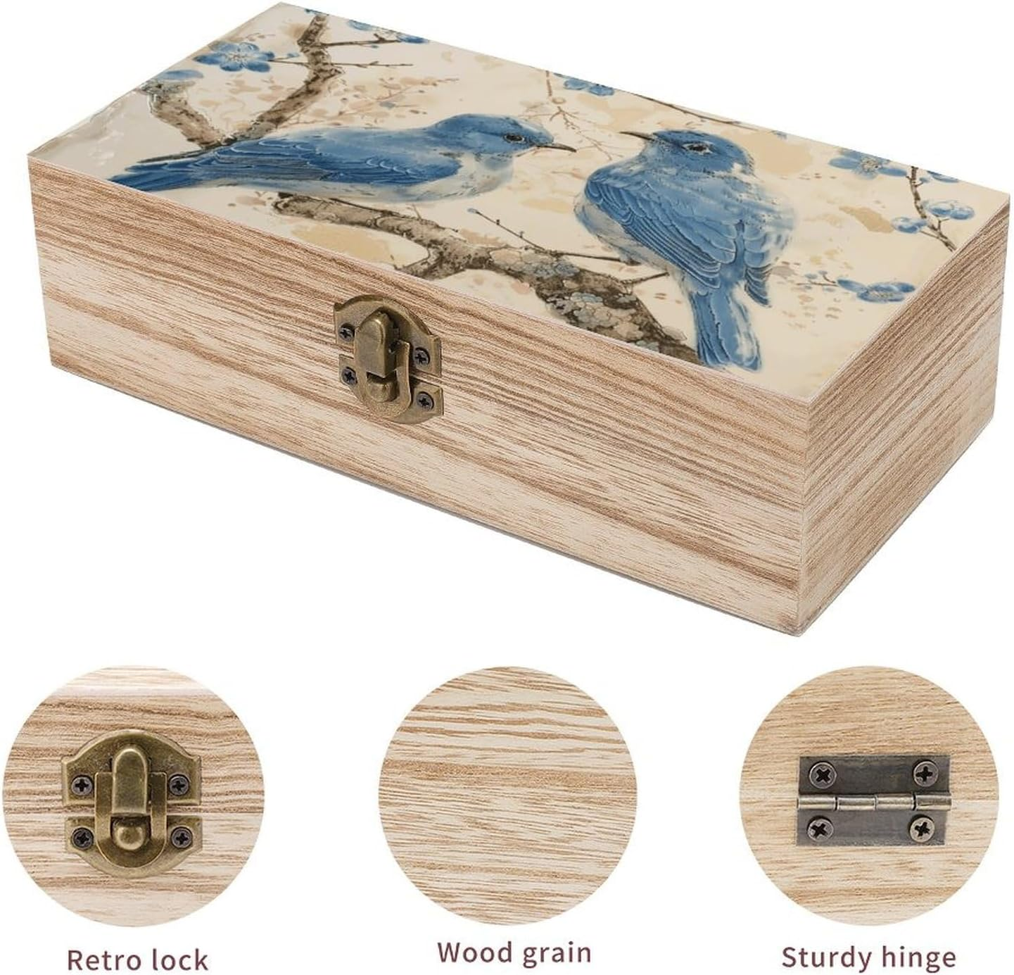Blue Bird Wooden Box Wood Wedding Keepsake Boxes with Lids Small Decorative Boxes Lightweight Wooden Memory Storage Box for Crafts Keepsakes Jewelry Photo Letter Storage image number 1