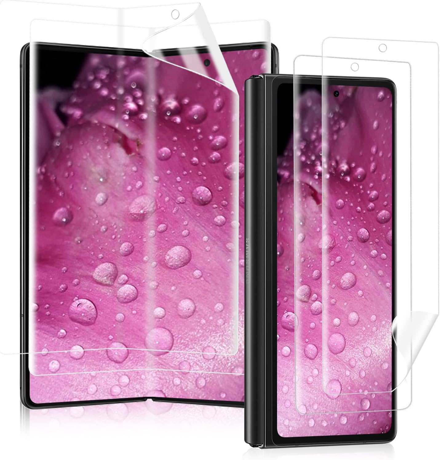 Bodyguard TPU Screen Protector for Samsung Galaxy Z Fold 2 5G, HD Clear Anti-Oil Anti-Dust Anti-Dirt Samsung Z Fold 2 Screen Protector Bumper Z Fold 2 5G Film Pack of 2 + 2 image number 6