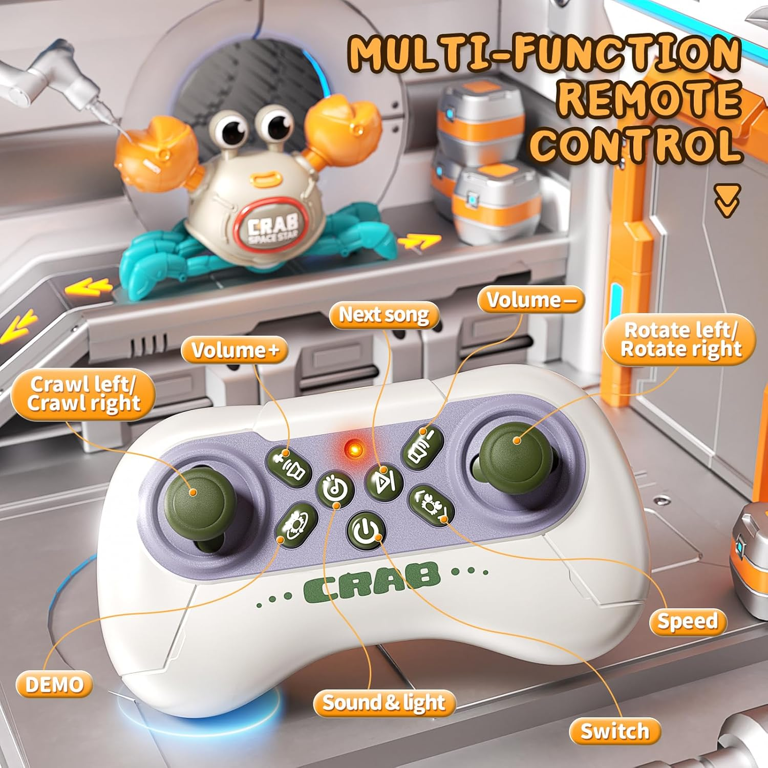 Uregoio Crawling Crab Baby Toy, Remote Control Dancing Crab with Light & Music, Baby Toys for 3 4 5 6 7 8 9 10 11 12 Months, Learning Crawl Walking Toddlers 6-12 Boys Girls