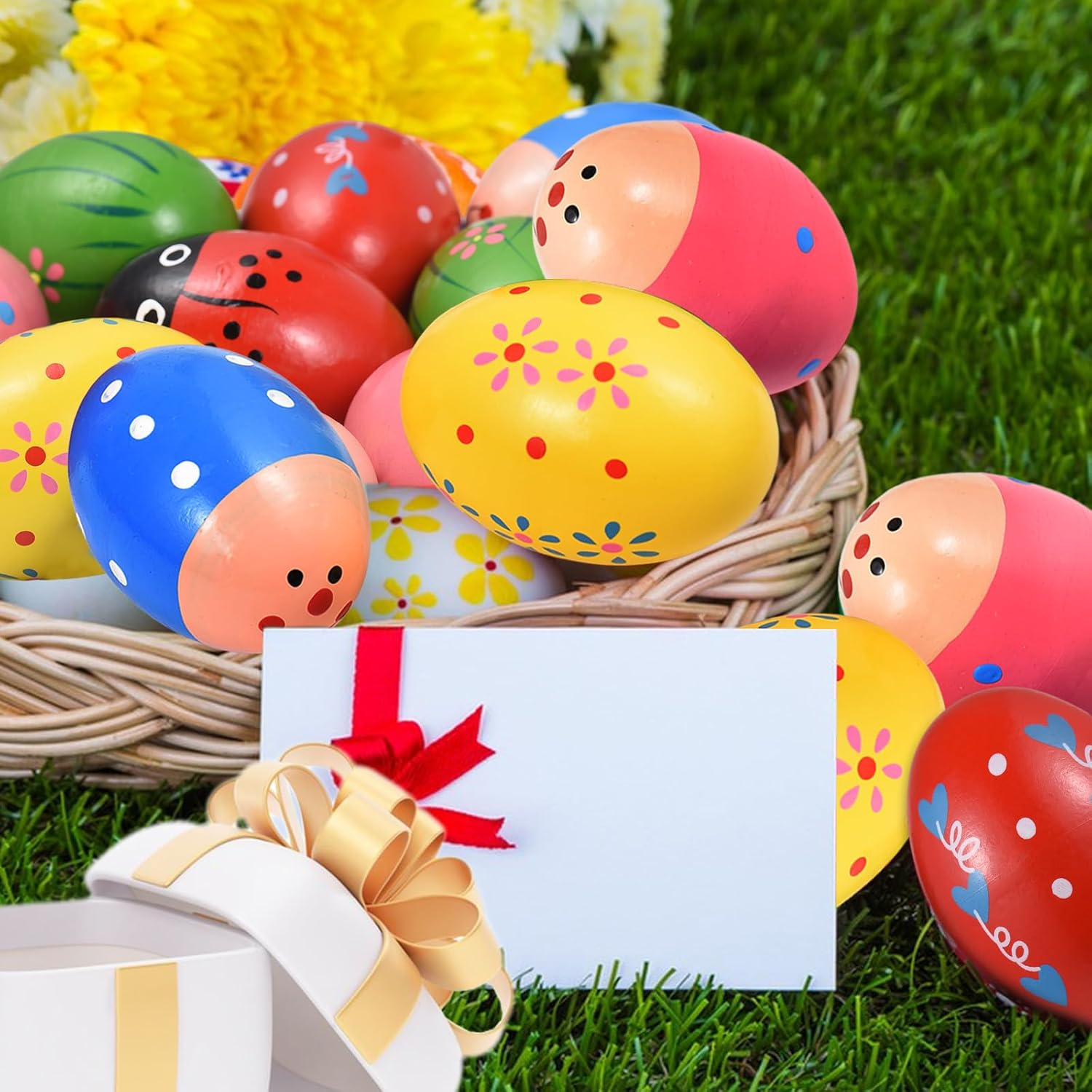 Namolit 6 Pack Wooden Shake Egg Easter Egg Percussion Instrument Interesting Music Shake Eggs for Party Musical Egg Easter Basket Stuffers Fillers Musical Instrument 6 Pack image number 1