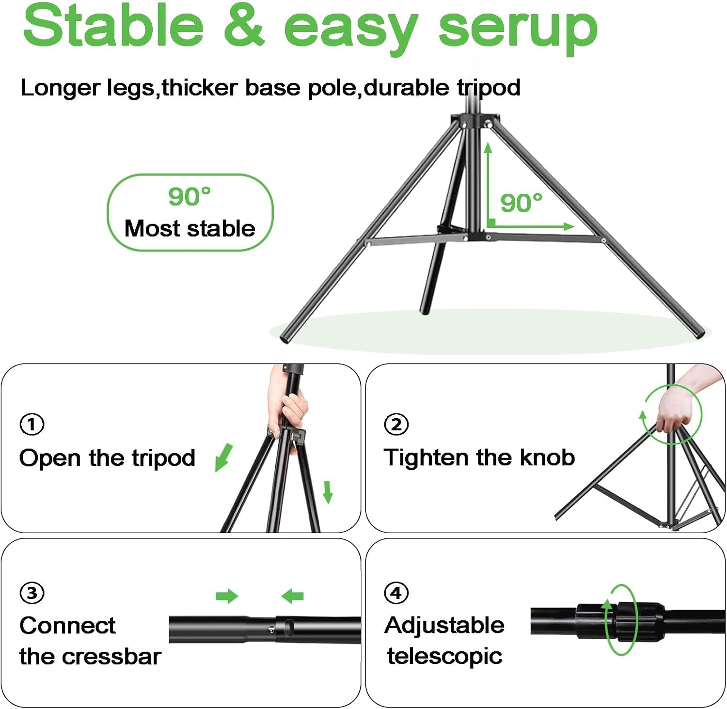 Backdrop Stand, 3X2M Adjustable Background Support Kit, Green Screen with 4 Crossbars, 8 Clamps, 2 Sandbags and Carrying Bag,For Parties, Video Streaming, Events Decoration, Wedding (Green-2&times;3M) image number 3