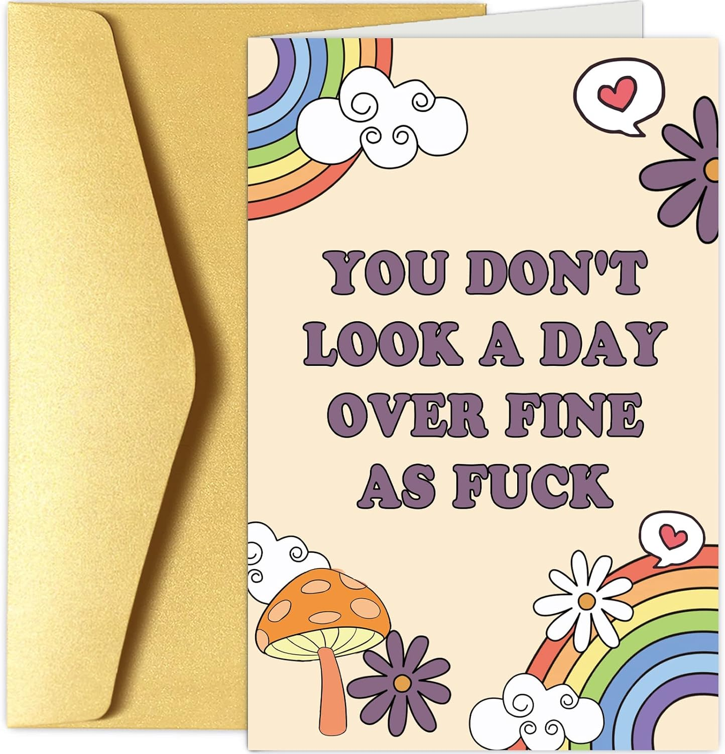 Chenive Funny Birthday Card for Her, Happy Birthday Card for Wife Girlfriend, Rainbows Bday Greeting Card for Friend Bestie, You Don'T Look a Day over Fine as F*Ck, 20.5Cm X 13.5Cm