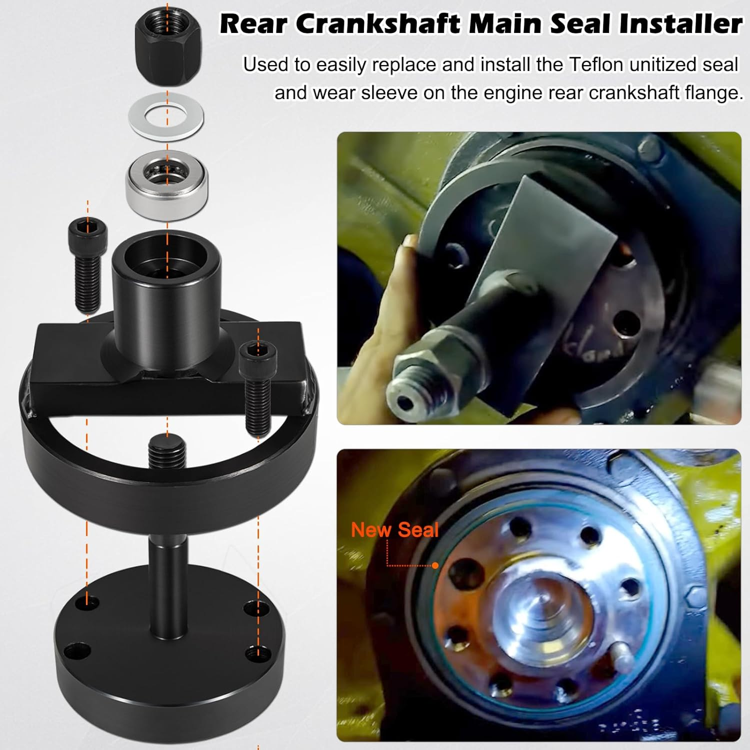 Rear Main Seal Installer Tool JDG476 JDG477 JDG478 Fits for J D 404 466 6076 7.6L 8.1L Engines, Rear Crankshaft Seal and Wear Sleeve Installer Tool - Similar to R830476 image number 6