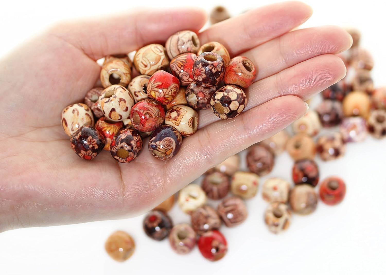 300Pcs Large Hole Barrel Wood Beads, Betterjonny 12Mm Mixed Painted Barrel Wood Spacer Beads Hair Braid Beads for Macrame Rosary Bracelet Jewelry Craft Making - 300Pcs Barrel Beads(12Mm) image number 2