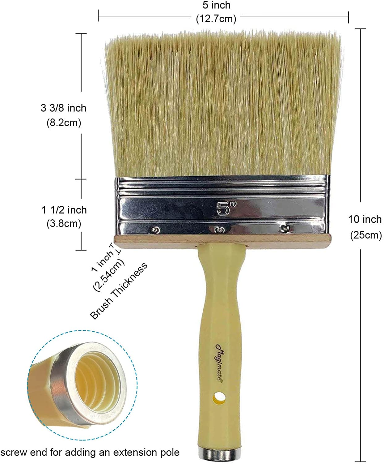 Magimate Deck Stain Brush 5-Inch Paint Brush, Medium Size for Quick Decking, Fence, Walls and Furniture Paint Application, Handle Threaded for Extension image number 3