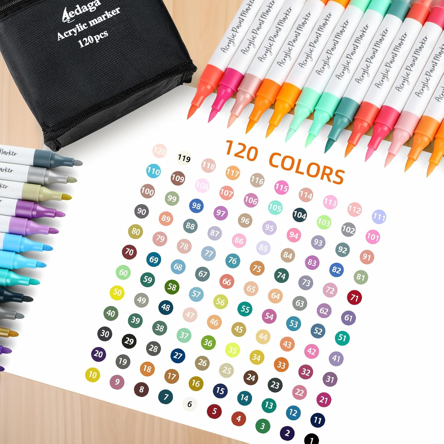 120 Colors Acrylic Paint Pens with Free App, Dual Tip Acrylic Paint Markers with Brush Tip and Fine Tip for Adults, Kids, Eggs, Wood, Rock, Canvas, Plastic, Stone, Glass, Ceramic - 48 Colors image number 6