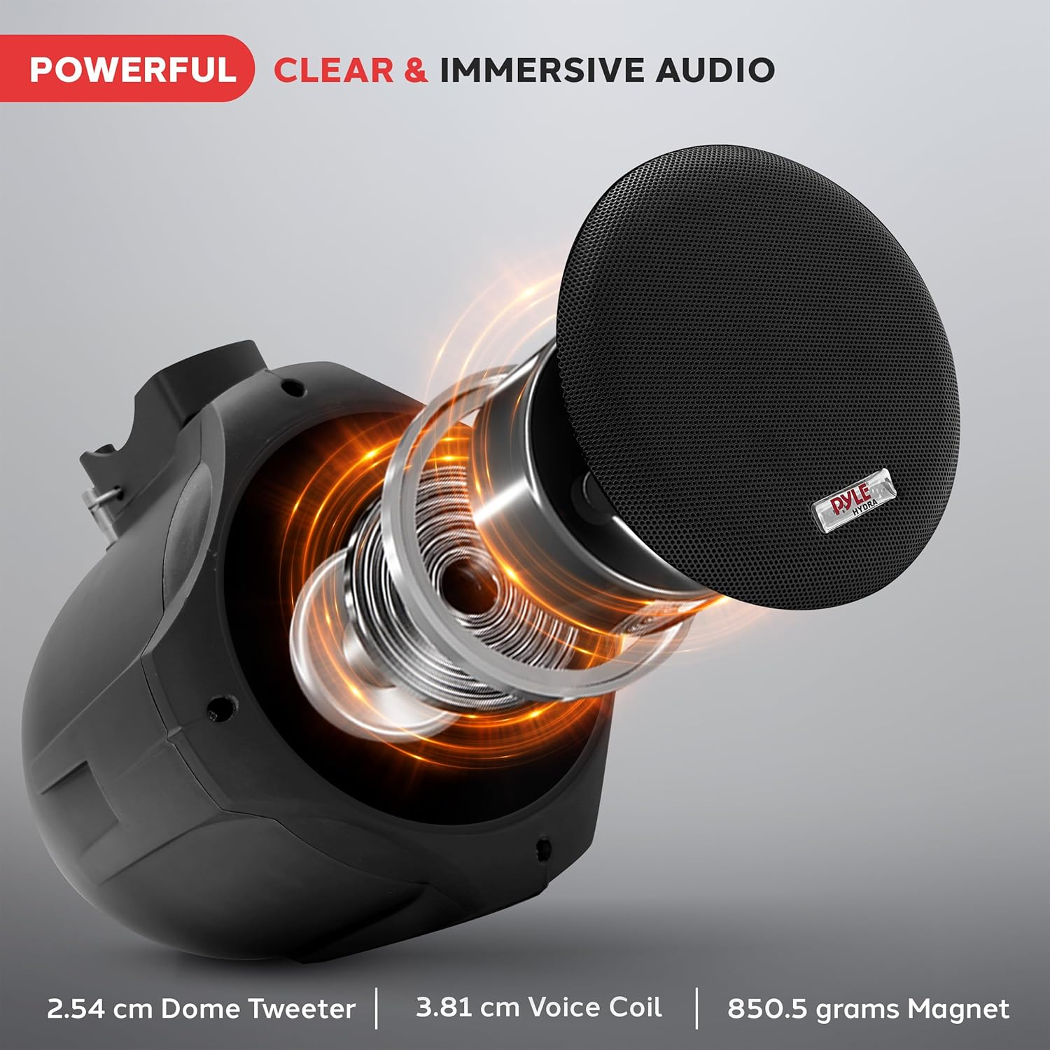 Pyle 6.5 Inch Dual Marine Speakers-2 Way IP44 Waterproof, Weather Resistant Outdoor Audio Stereo Sound System with 200 Watt Power and Poly Mica Cone and Butyl Rubber Surround-1 Pair - PLMRB85 (Black) image number 6