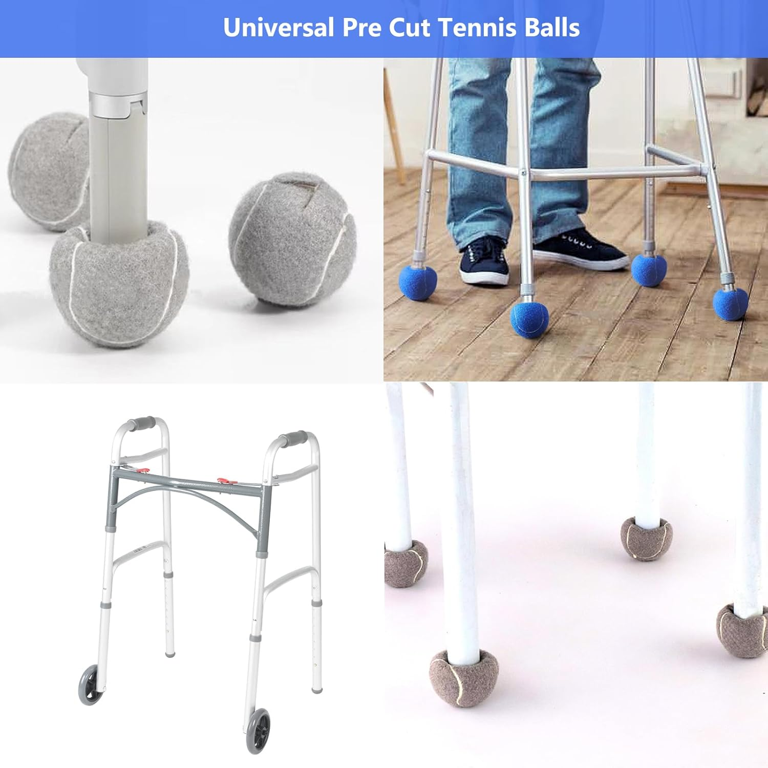 ZUJEAM Walker Tennis Balls, Precut Tennis Balls for Walkers, Walker Glide Balls for Chairs, Desks, Furniture Legs and Floor Protection, Heavy Duty Long Lasting Felt Pad Glide Coverings - Gray-4Pcs image number 4