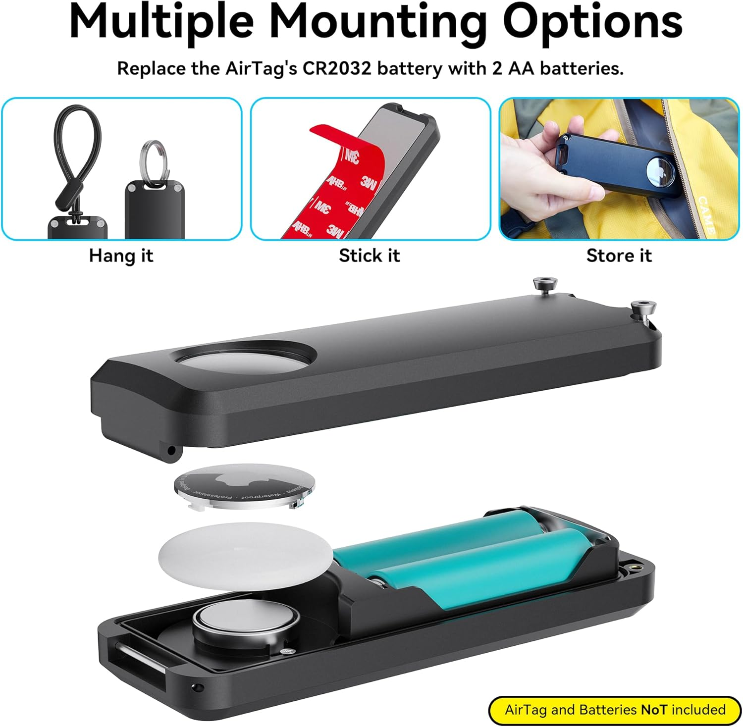 Battery Case for Apple Airtag,Airtags 10-Year Extended Battery,Waterproof Airtag Holder with Adhesive Mount,Cr 2032 Batteries Replacement,For Car,Backpacks,Luggage,Motorcycles image number 1