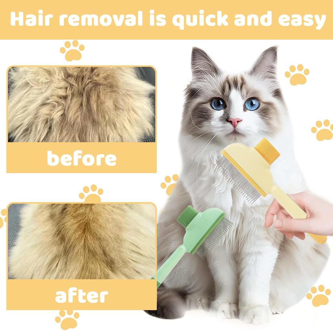 JYNVO Cat Brush, Cat Comb, Fur Flash Brush for Quick Cleaning of Lost Hair, Detangles Knots & Removes Fleas Gently, with 1 Glove image number 5