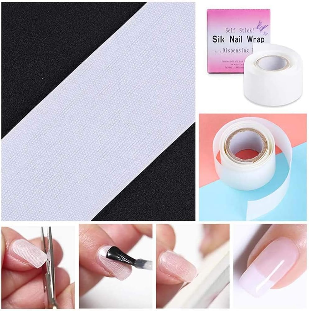 1 Roll Nail Repair Fiberglass Silk Wrap Self Adhesive anti Damage DIY Strong Protect Reinforce Extension Sticker,Nail Repair Reinforce Nail Protector Nail Art Tool for Home Use or Salon