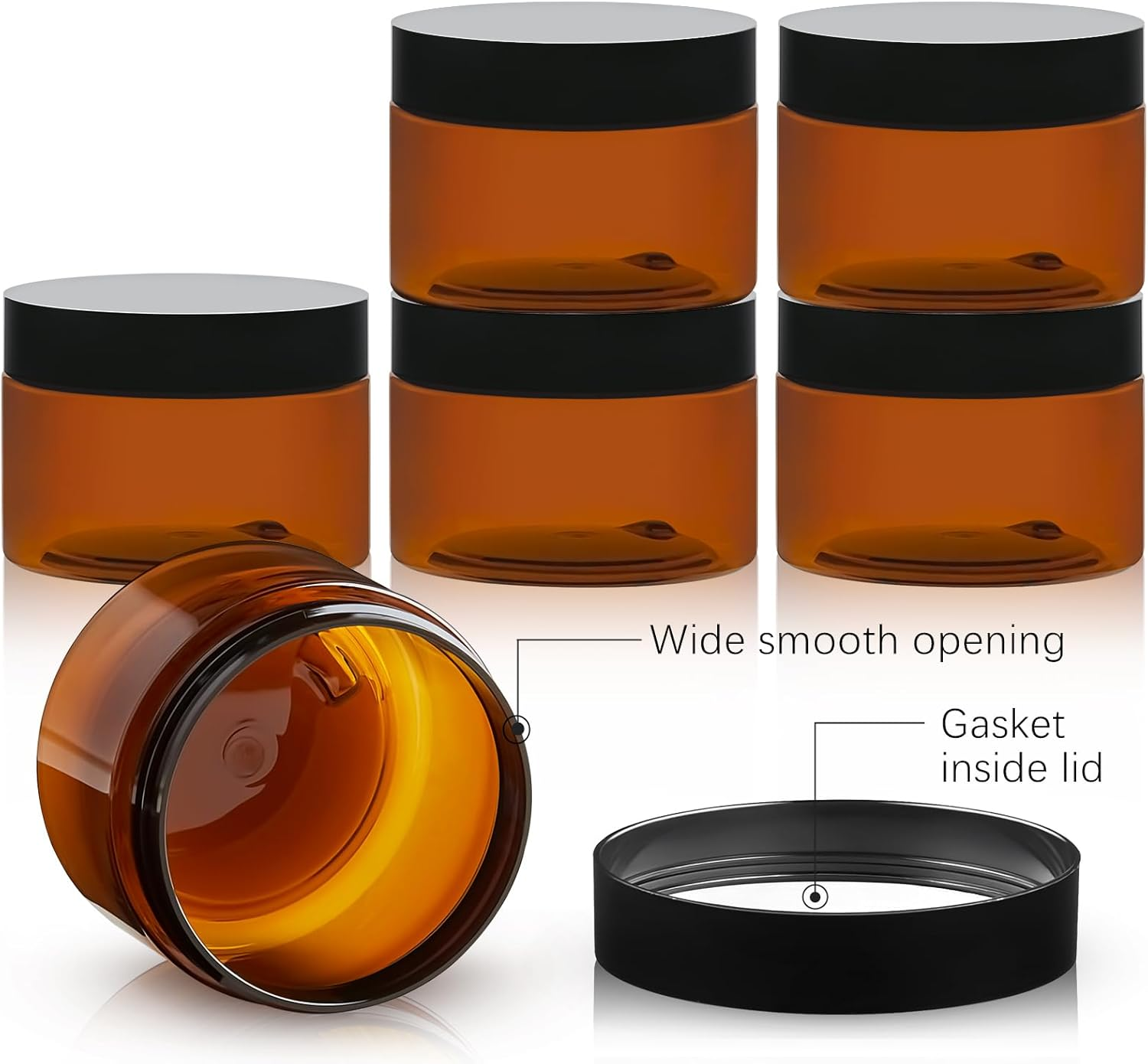 TUZAZO 4 Oz Amber Plastic Cosmetic Jars Leak Proof Small Container with Lids for Cream, Lotion, Powder, Ointments, Beauty Products, 12 Pcs image number 3