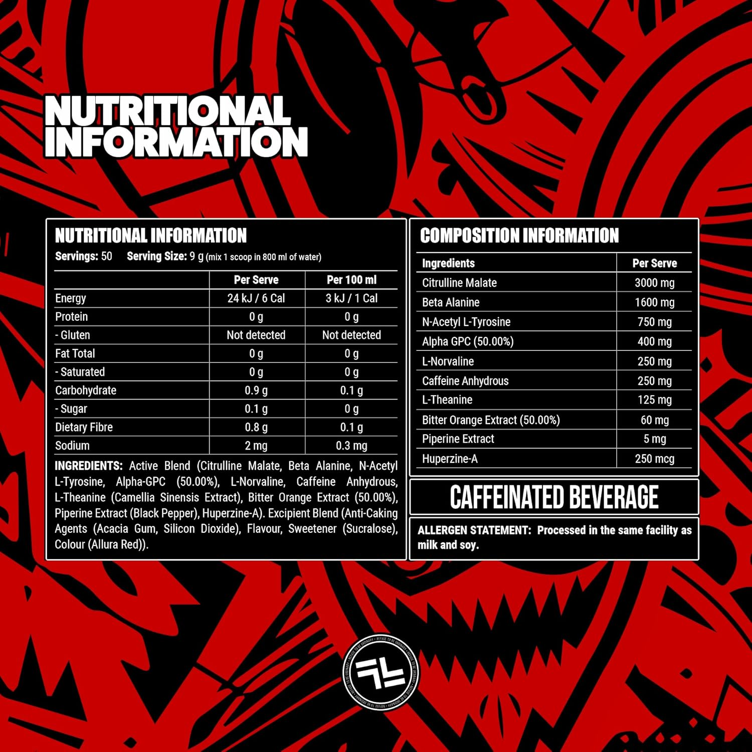 Faction Labs Disorder Original Pre Workout Powder, Red Russian, Sugar Free Caffeinated Gym Supplement, 50 Serves, 450G