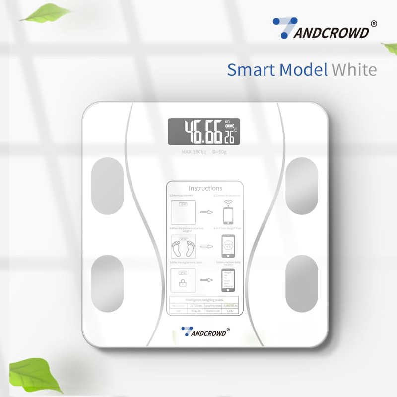 Body Weight Scale,Bluetooth Digital Scale, Bathroom Smart Digital Weight Scale Composition Monitor for Body Weight, Fat, BMI, Water, BMR, Muscle Mass (White) image number 1