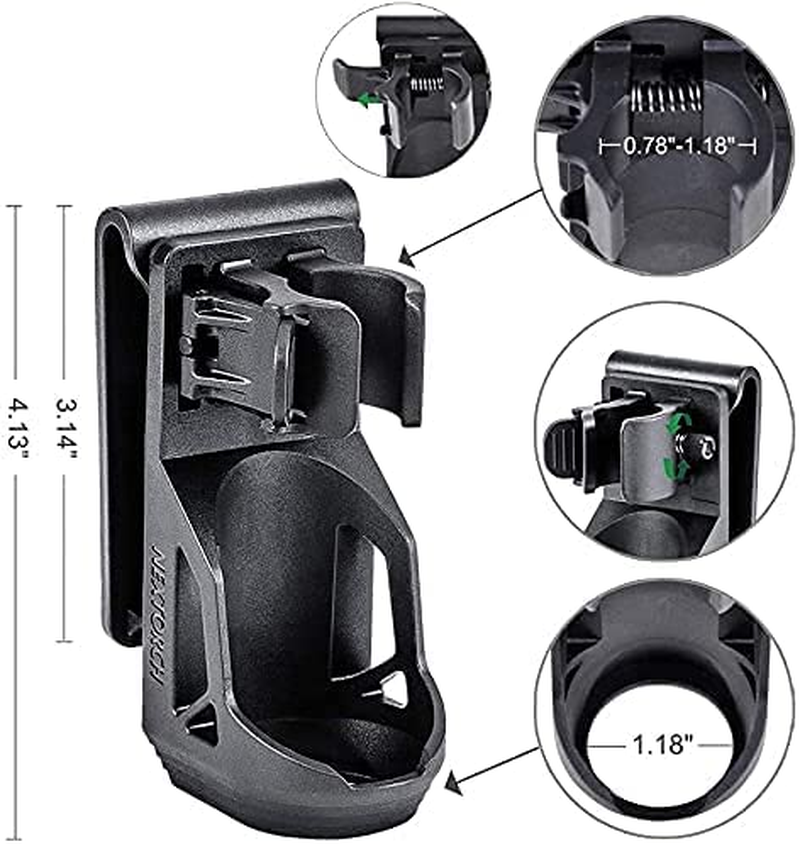 Nextorch V5 Tactical Torch Pouch Holder, 360 Degree Rotation Adjustable Flashlight Holster for Belt with Lever Side Lock System for 1"-1.25" Diameter Flashlight, Black image number 1