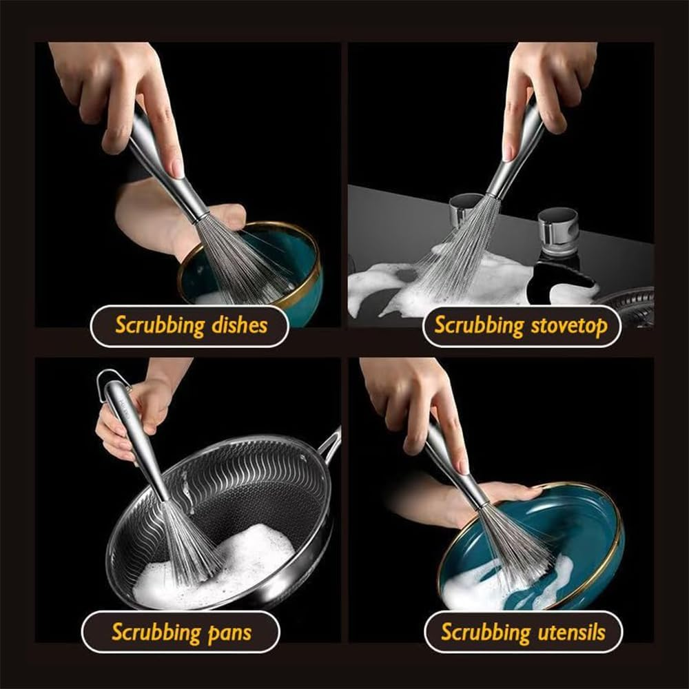Shukitechi 2 Pack 304 Stainless Steel Cleaning Brushes, Heavy-Duty Metal Scrubber for Cast Iron, Pots, Pans, Grills, Tumblers and Dishes, Durable Kitchen Cleaning Tool Alternative to Steel Wool image number 5