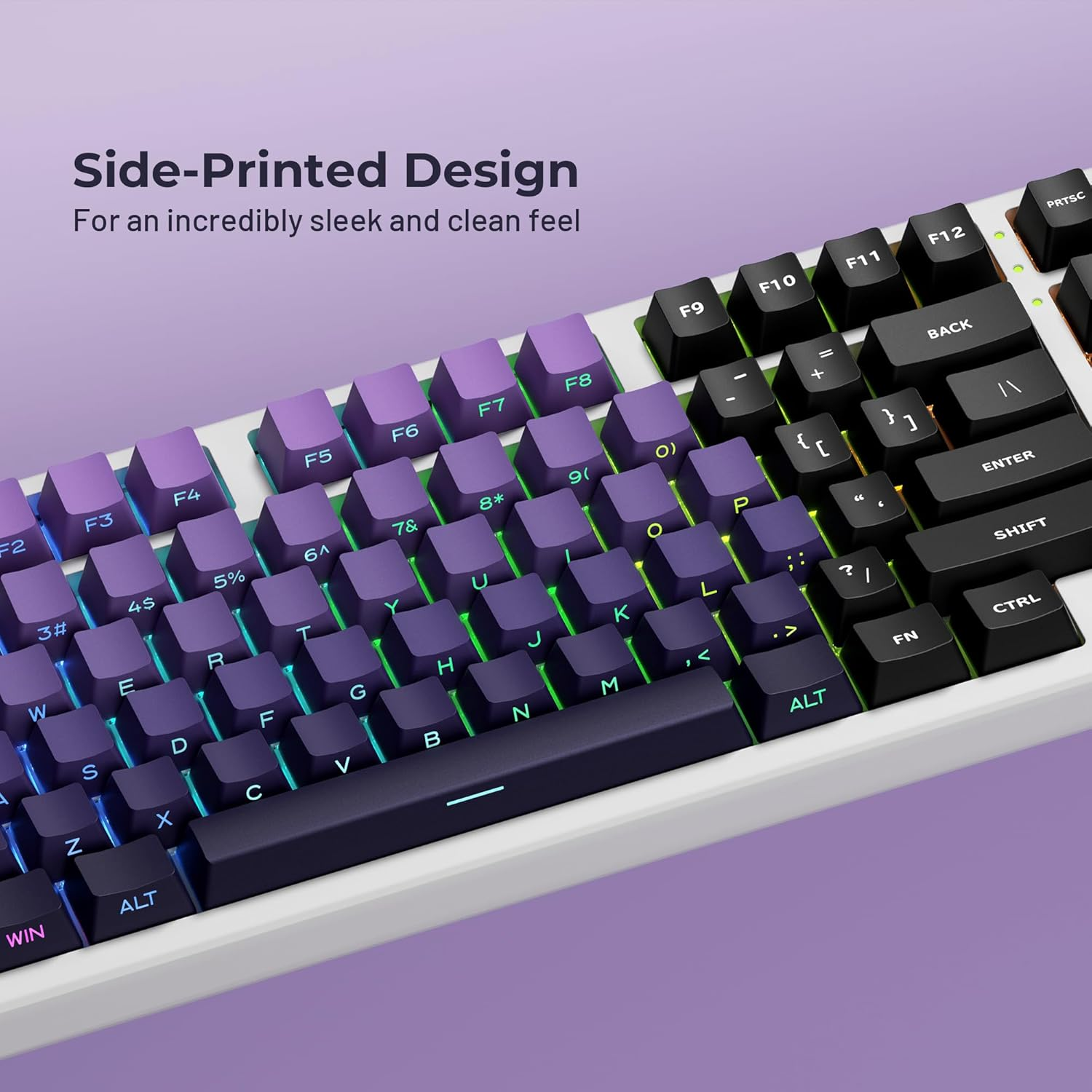 SDYZ XVX Side Print Keycaps - Shine through Keycaps, PBT Double Shot Custom Keycap Set, 136 Keys Gradient Purple OEM Profile Keyboard for Cherry Gateron MX Switches image number 6