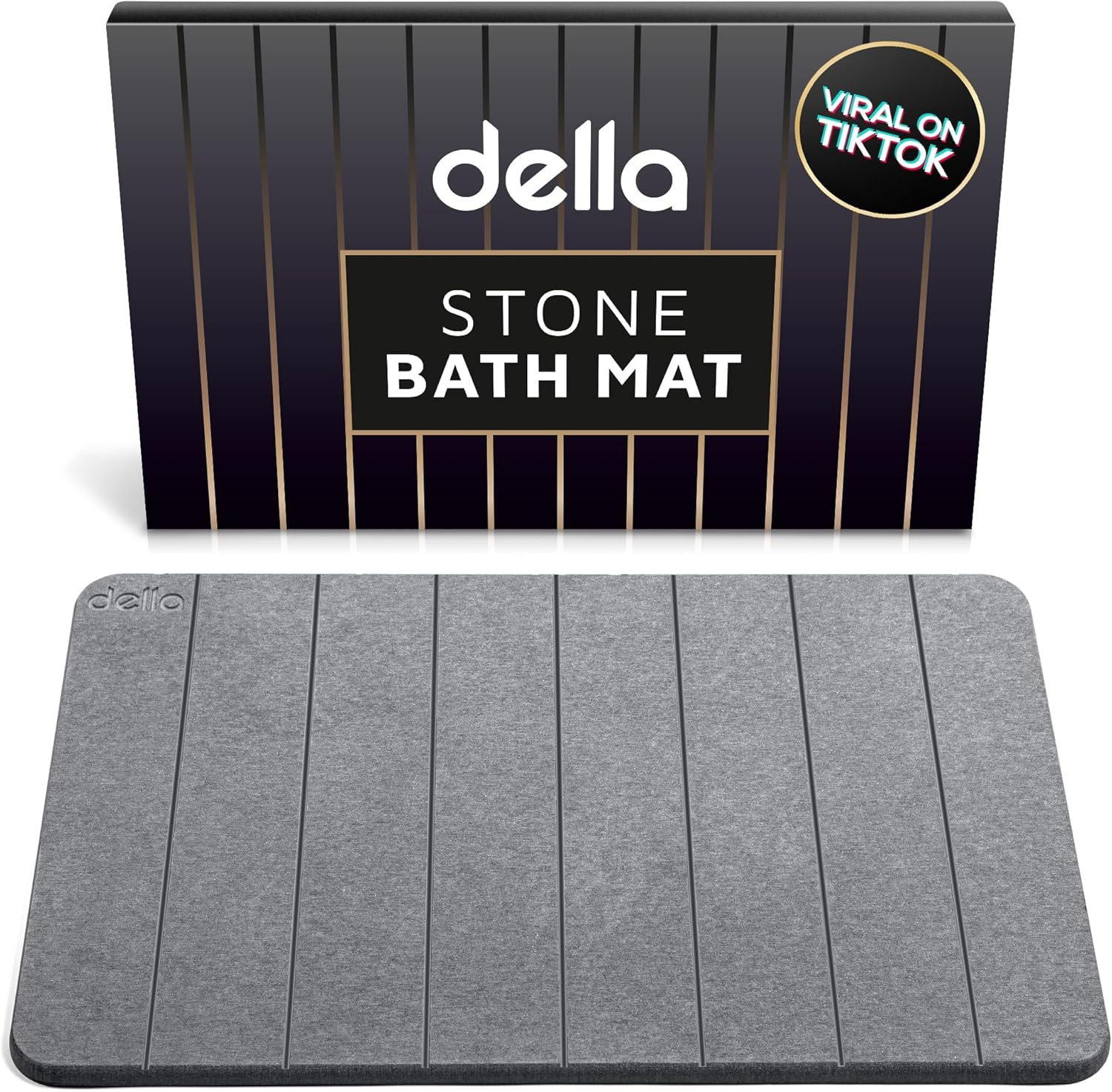 Della Premium Stone Bath Mat - Luxurious Quick Drying Diatomite Bathstone for Bathroom Floor - Modern Super Absorbent Diatomaceous Earth Shower Mat, Water Absorbent Bathmat (Stripes)