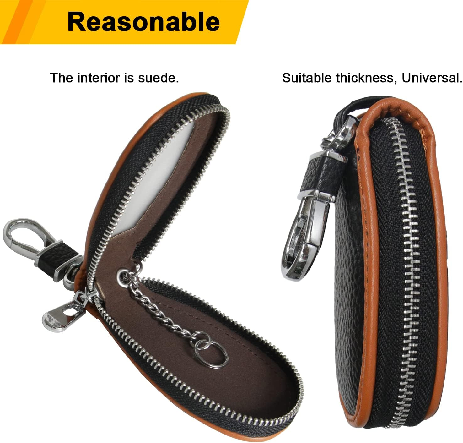 Universal Premium Car Key Fob Case Genuine Leather Car Smart Key Fob Holder for Remote Key Fob, Black-Brown, One Size image number 4