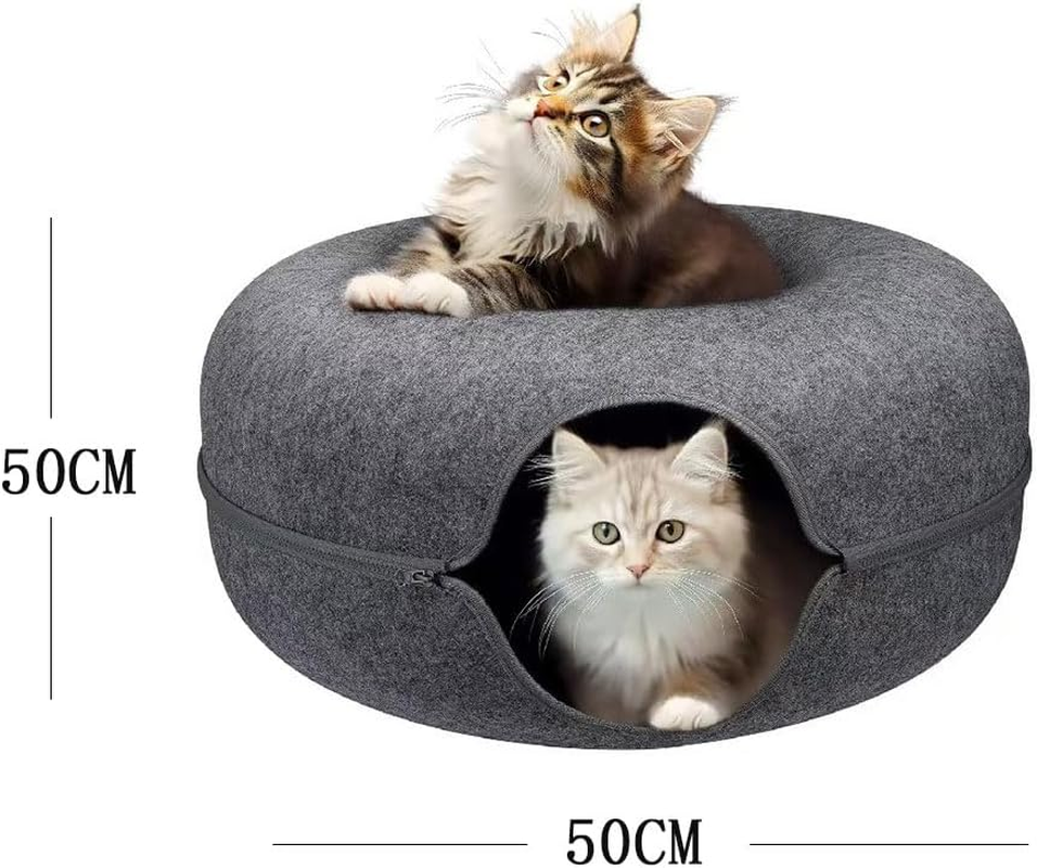 Felt Cat Bed, Zipper Design Cats Tunnel Beds, Semi Enclosed Detachable Cat Beds, Seasons Universal Cats Bed Donut Tunnel Cating for Kittens, Puppies and Small Dogs (Medium/50 * 50 * 20 CM) image number 4