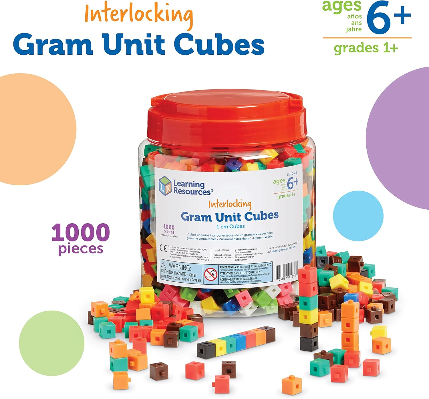 Learning Resources Interlocking Gram Unit Cubes, Math Classroom Teaching Aids, 10 Assorted Colors, Set of 1,000, Ages 6+ image number 5