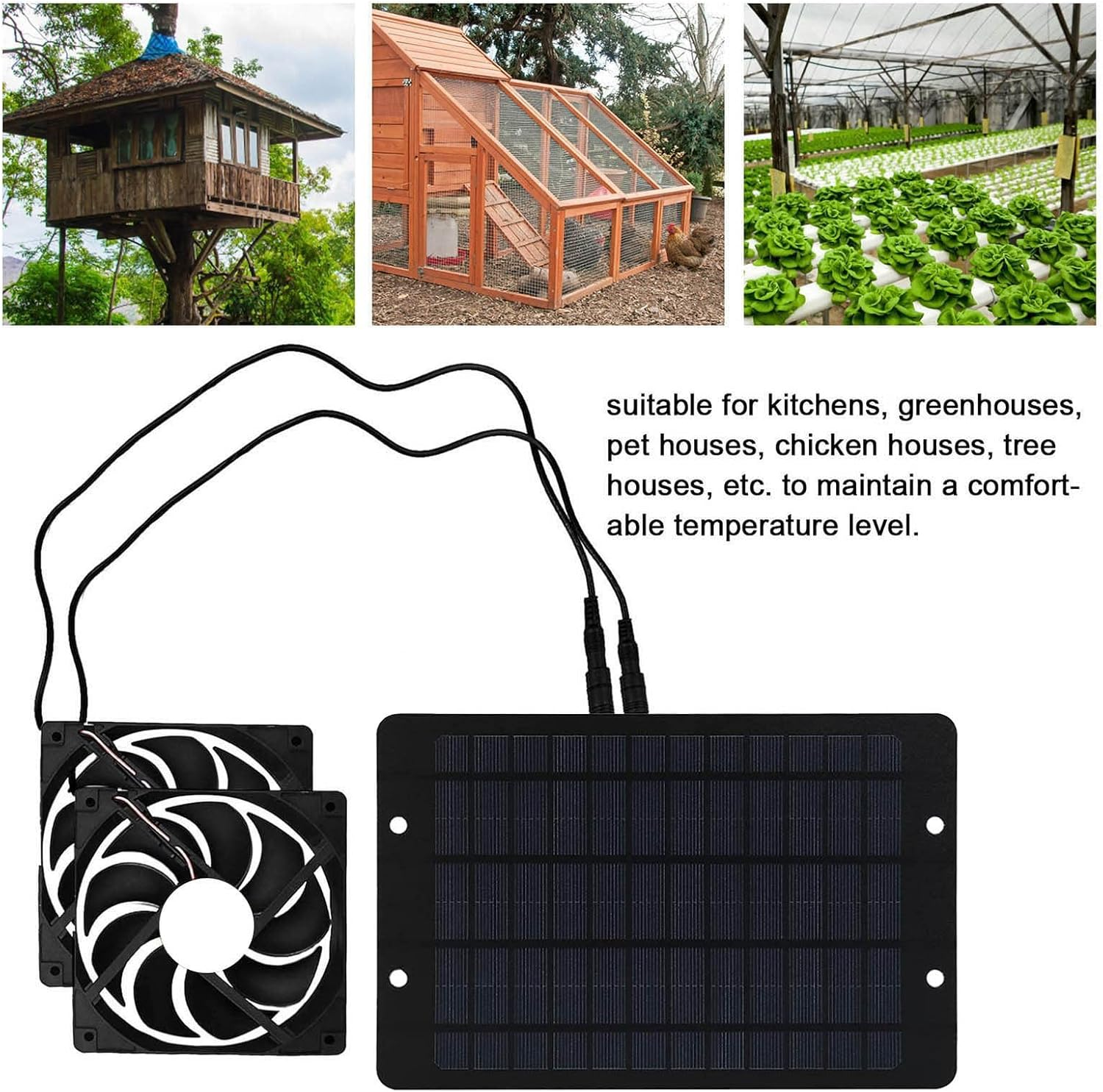 Chicken Coop Solar Fans Solar Powered Fan, 10W Solar Panel Waterproof with Dual Solar Exhaust Fan for Greenhouse, Shed, Chicken Coop, Pet Houses, Dog House, RV image number 3