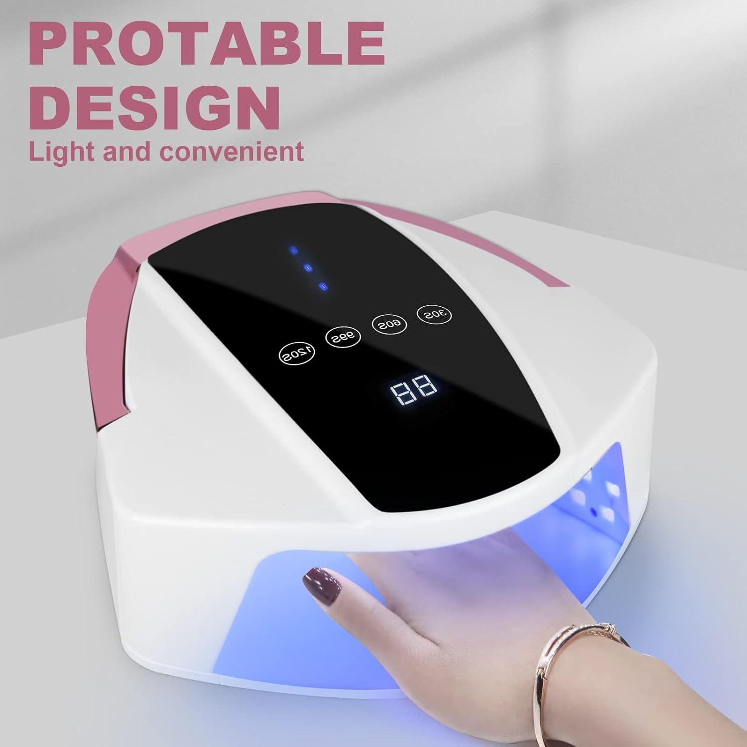 96W Rechargeable UV Light for Nails - Cordless LED Lamp with Portable Handle, Auto Infrared Sensor, 4 Timers - Professional Curing Tool for Gel Polish (White) image number 6