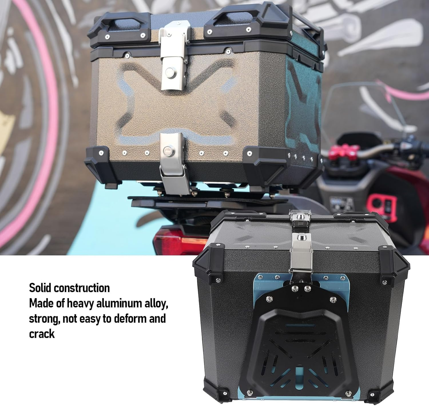 55L Motorcycle Top Case Aluminum Alloy Tail Trunk Luggage Storage Case with Security Lock Universal Motorcycle Tail Box Trunk for Helmet image number 6
