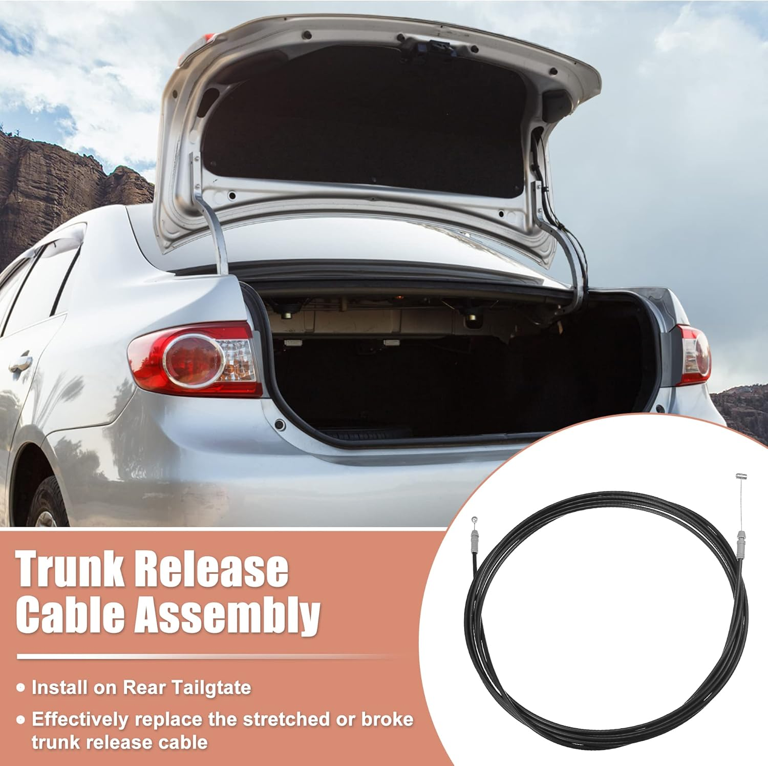 X AUTOHAUX Trunk Lock Latch Release Cable for Toyota Corolla 2009-2013 Deck Lid Release Cable 64607-12870 Car Luggage Door Lock Control Cable Tailgate Release Cable Replacement 14Ft Plastic image number 4