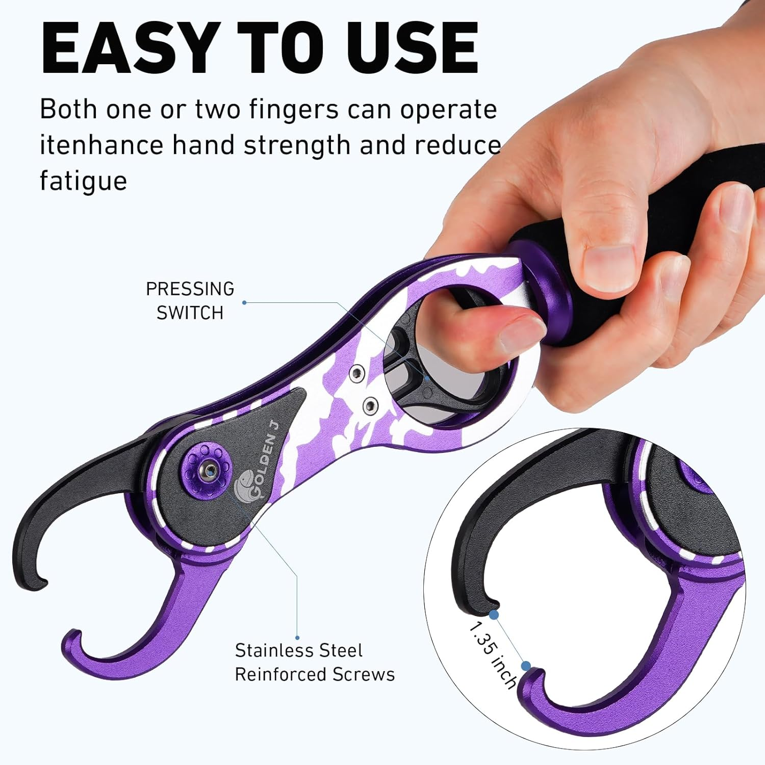 Golden J Fish Lip Gripper & Multi-Function Fishing Pliers Set - High-Strength Aluminum & Stainless Steel, Hook Remover, Split Ring Pliers, Line Cutter, Ideal for Ice, Surf, Lure Fishing image number 3