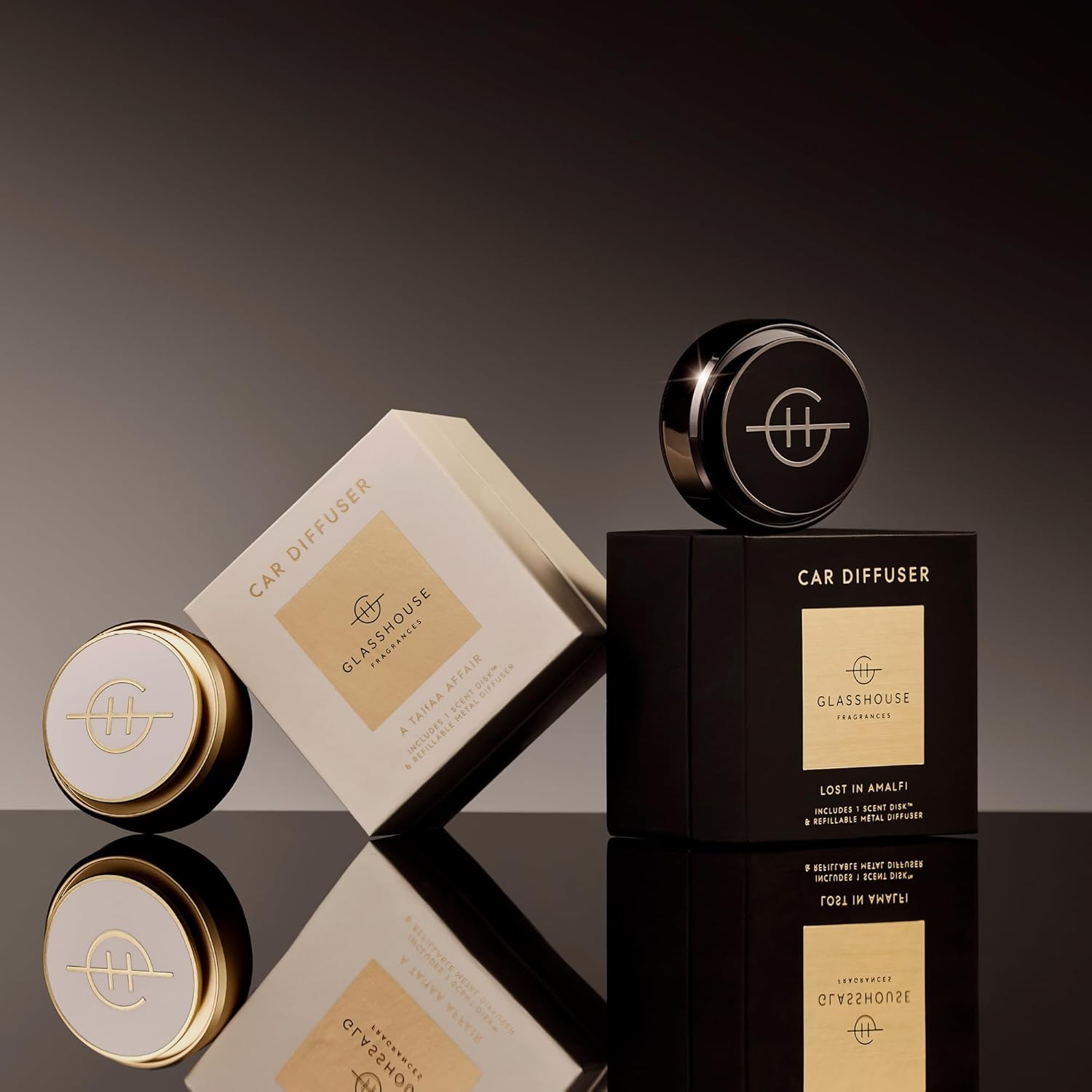 Glasshouse Fragrance a Tahaa Affair Refillable Car Diffuser Scent Disk, Gold