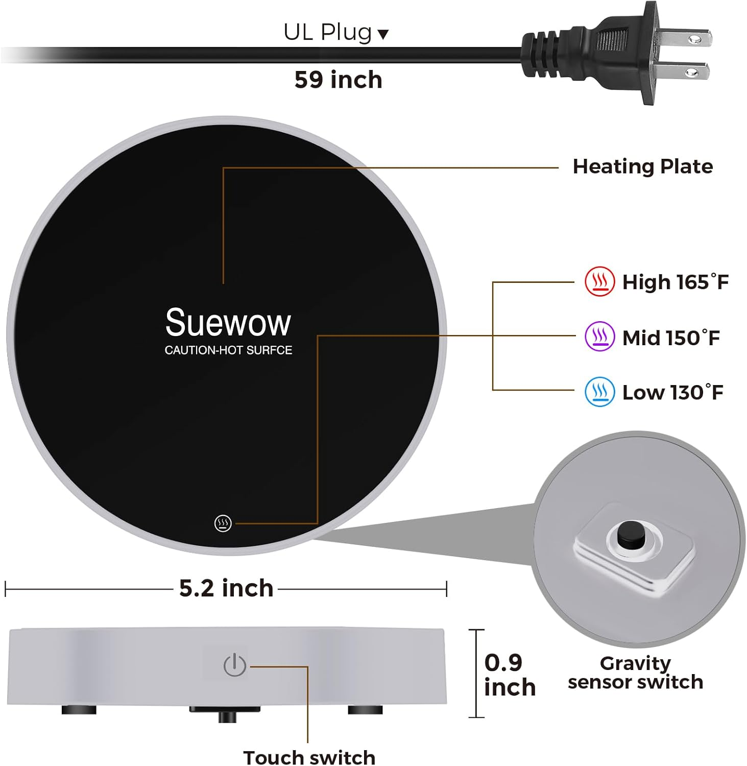 Coffee Mug Warmer and Smart Cup Warmer,Mug Warmer for Desk,Electric Beverage Warmer with 3 Temperature Settings with Auto On/Off, Auto Power-Off Protection Obtained RCM Certification(Silvery) image number 4