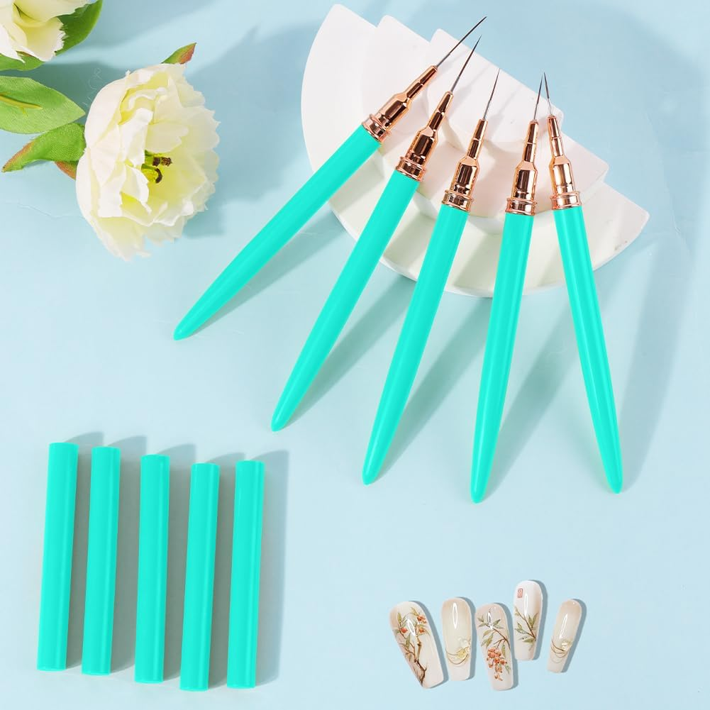 AYBUY Nail Brush Set, 5 Pieces Fineliner Brushes for Nails, Nail Art Brush, Nail Design Nail Art Brush Set for Long Lines, Thin Details, Fine Drawing Sizes 7/9/11/15/25 Mm (Dark Blue) image number 3