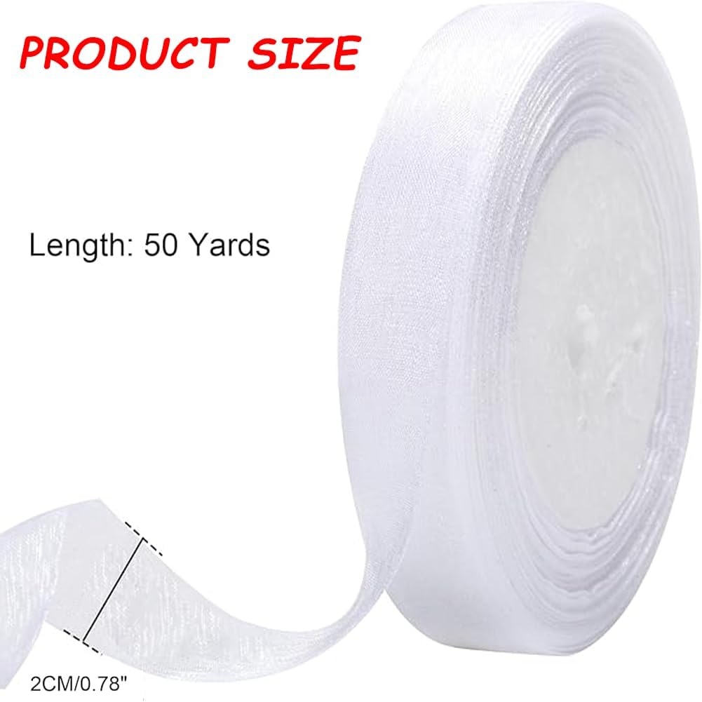 Sheer Organza Ribbon Chiffon Handmade Gifts Wrapping Ribbon Thin Fabric Tulle for Bouquet DIY Craft Party Deco Decoration Wreaths Wrap Wedding Invitations Bows Christmas Tree (50 Yds X 0.78 In) image number 4