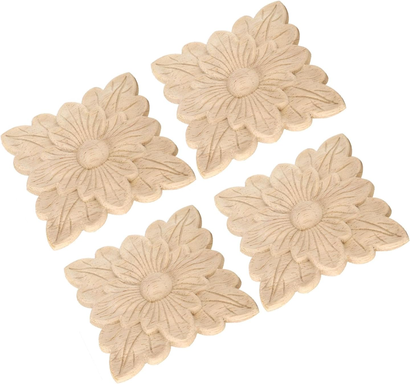 Wooden Carved Floral Appliques, 4 Pieces, Decorative Furniture and Door Accessories image number 4