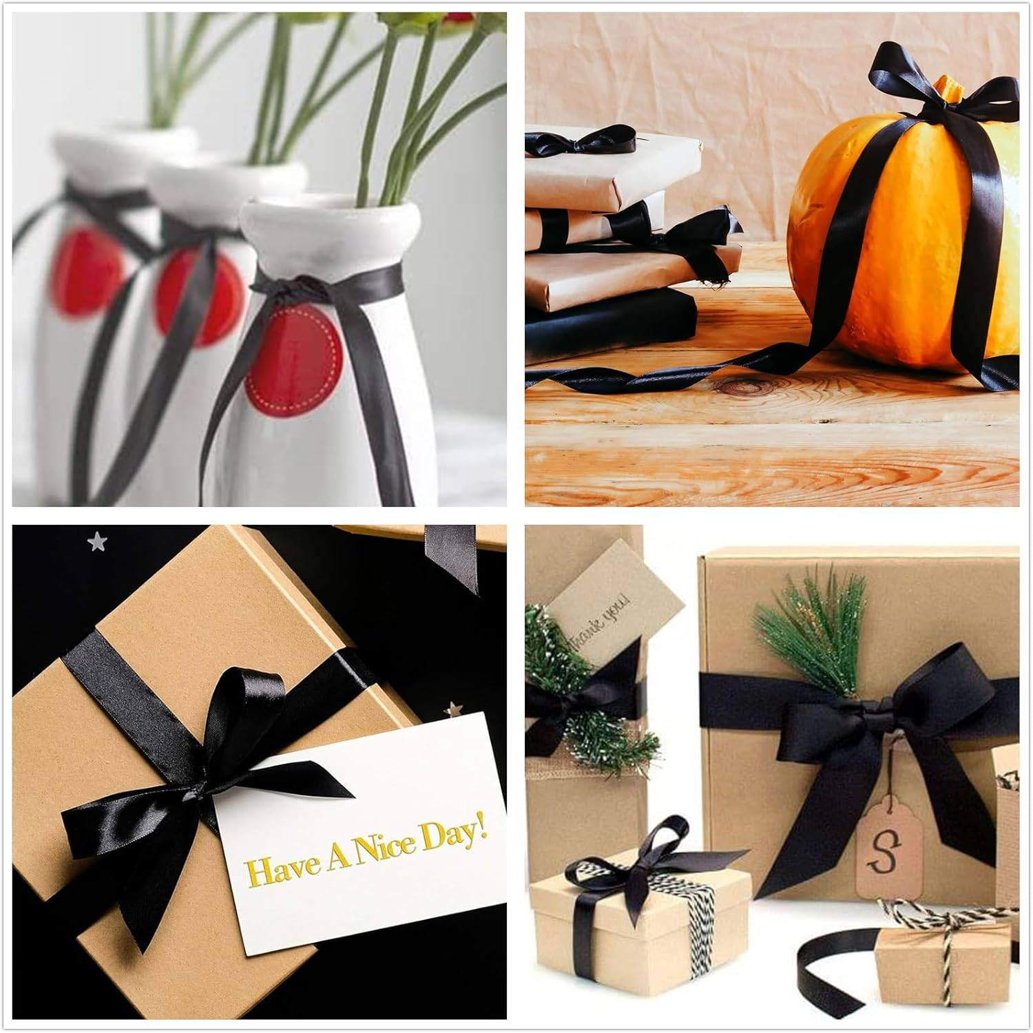 Black Satin Ribbon, 3/8Inch 100Yards Double Sided Polyester Ribbon for Gift Wrapping Party Hair Braids Bow Decoration Floral Arrangement Craft Supplies DIY Sewing Project Cake Wedding Party Decoration image number 6