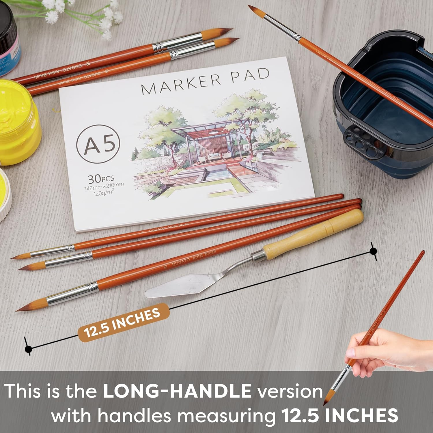 Artist Watercolor Paint Brushes Set 13Pcs - round Pointed Tip Soft Anti-Shedding Nylon Hair Wood Long Handle - Detail Paint Brush for Watercolor, Acrylics, Ink, Gouache, Oil, Tempera, Paint by Numbers image number 5