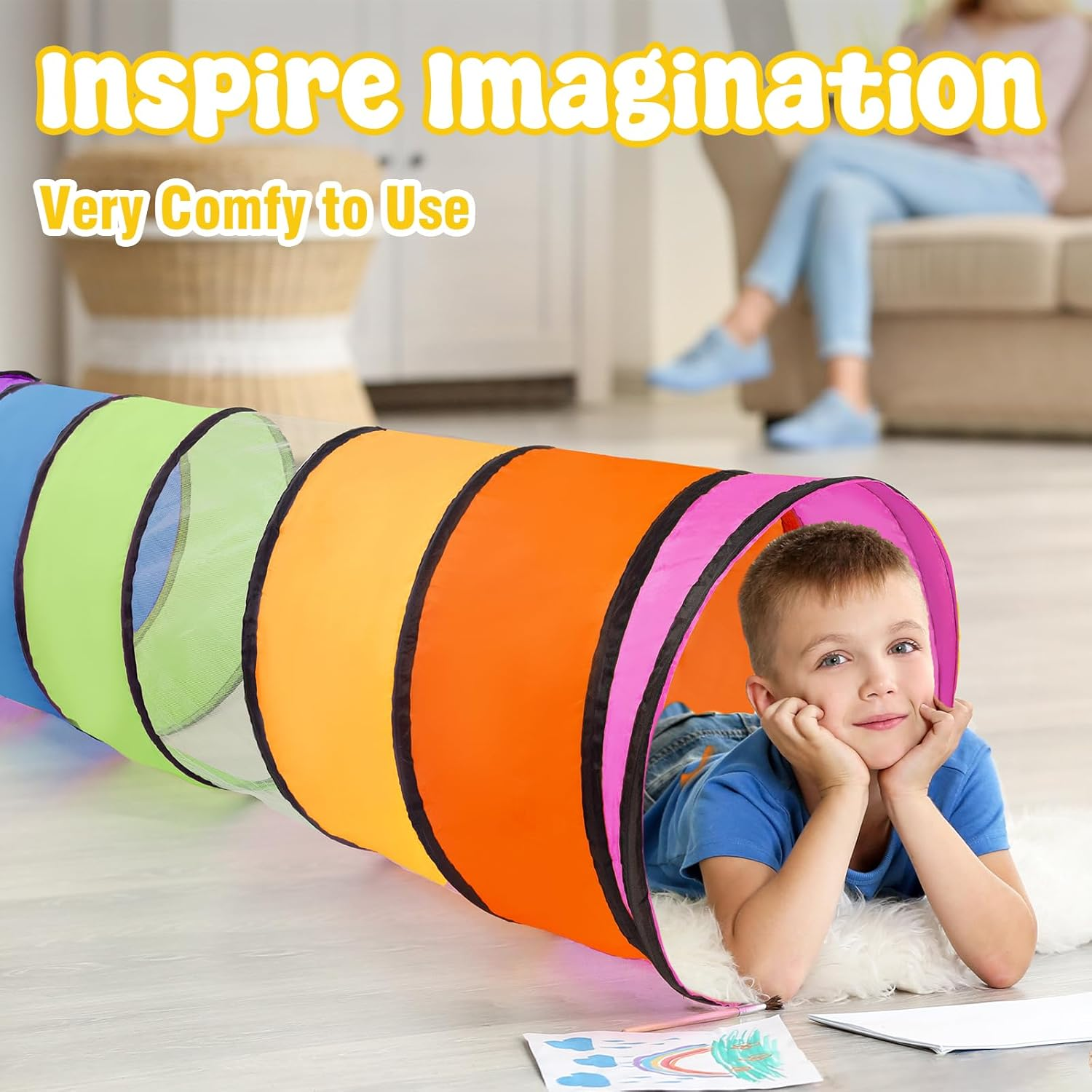 Kids Play Tunnel for Toddlers,Pop up Crawl through Tunnel Play Tent for Baby Infant Children or Pet,Indoor & Outdoor Toys for Boy and Girl Backyard Playset(Rainbow Tunnel)