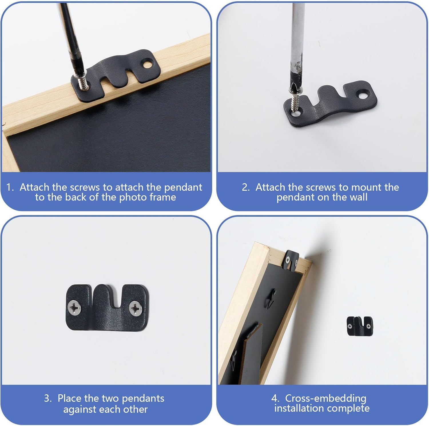 16 PCS Interlocking Flush Mount Bracket Black Stainless Steel Picture Hangers Heavy Duty Headboard Hangers for Wall, Wall Mounting Hardware (Black) image number 3