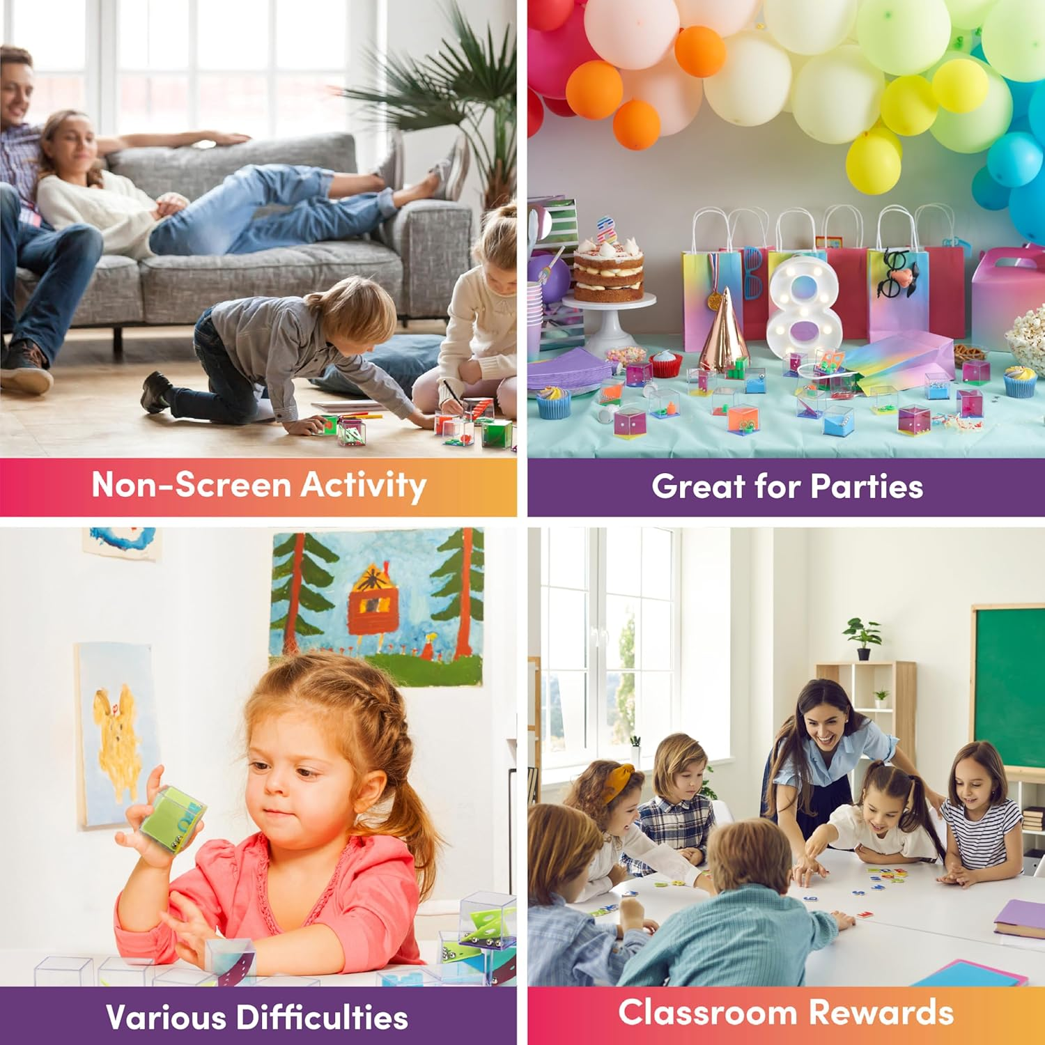 Mini Puzzle Box - Brain Teaser Set of 28 - Assorted Levels of Games - Perfect Party Bags Fillers, Pinata, Giveaways & Favours - Anxiety & Stress Relief Toys for Adults & Children image number 4