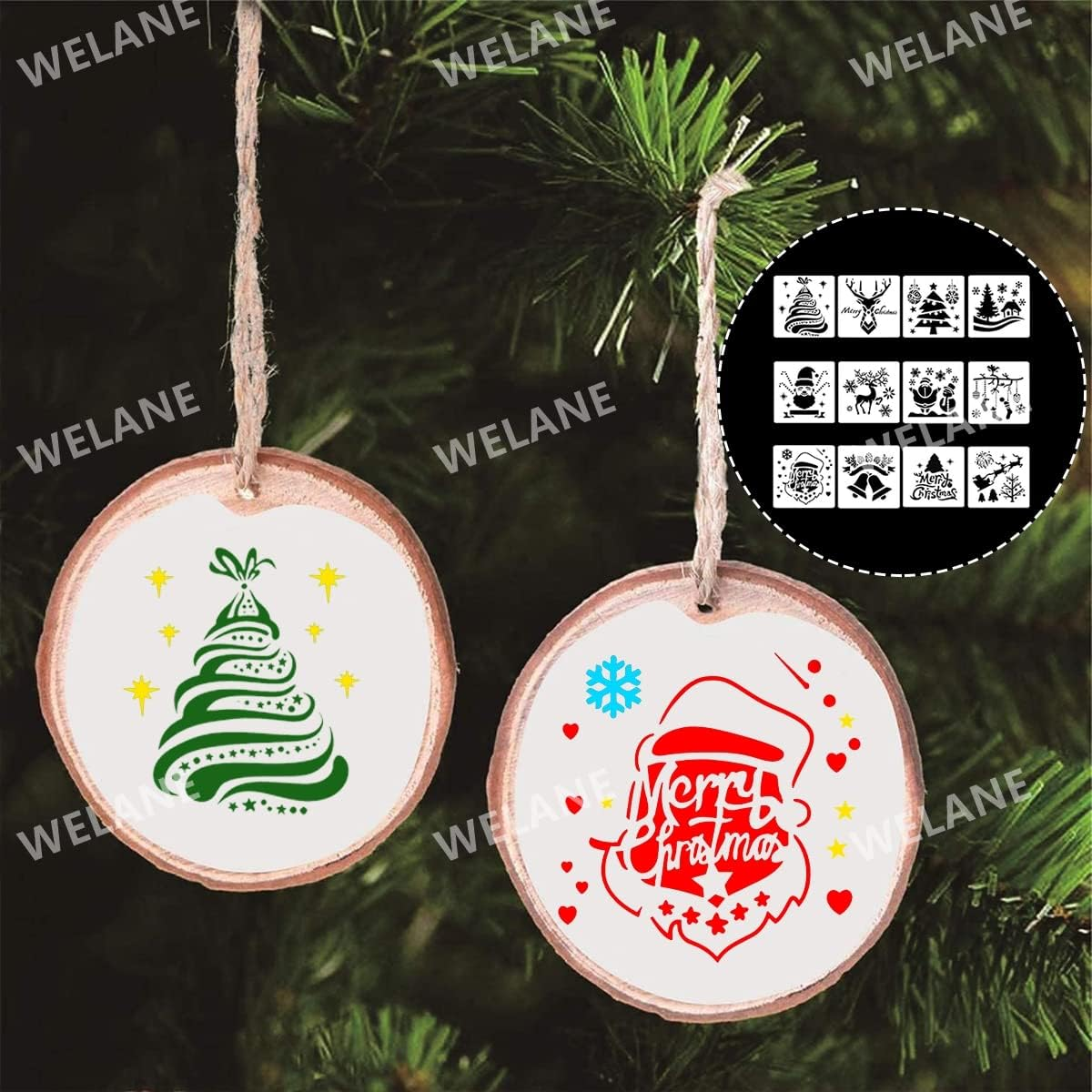 WELANE Christmas Stencils, 12 PCS Plastic Reusable Snowflakes Santa Claus Bells Merry Christmas Painting Stencils for Crafts, Cookie, Paint Decorating (13Cm/5In) image number 5
