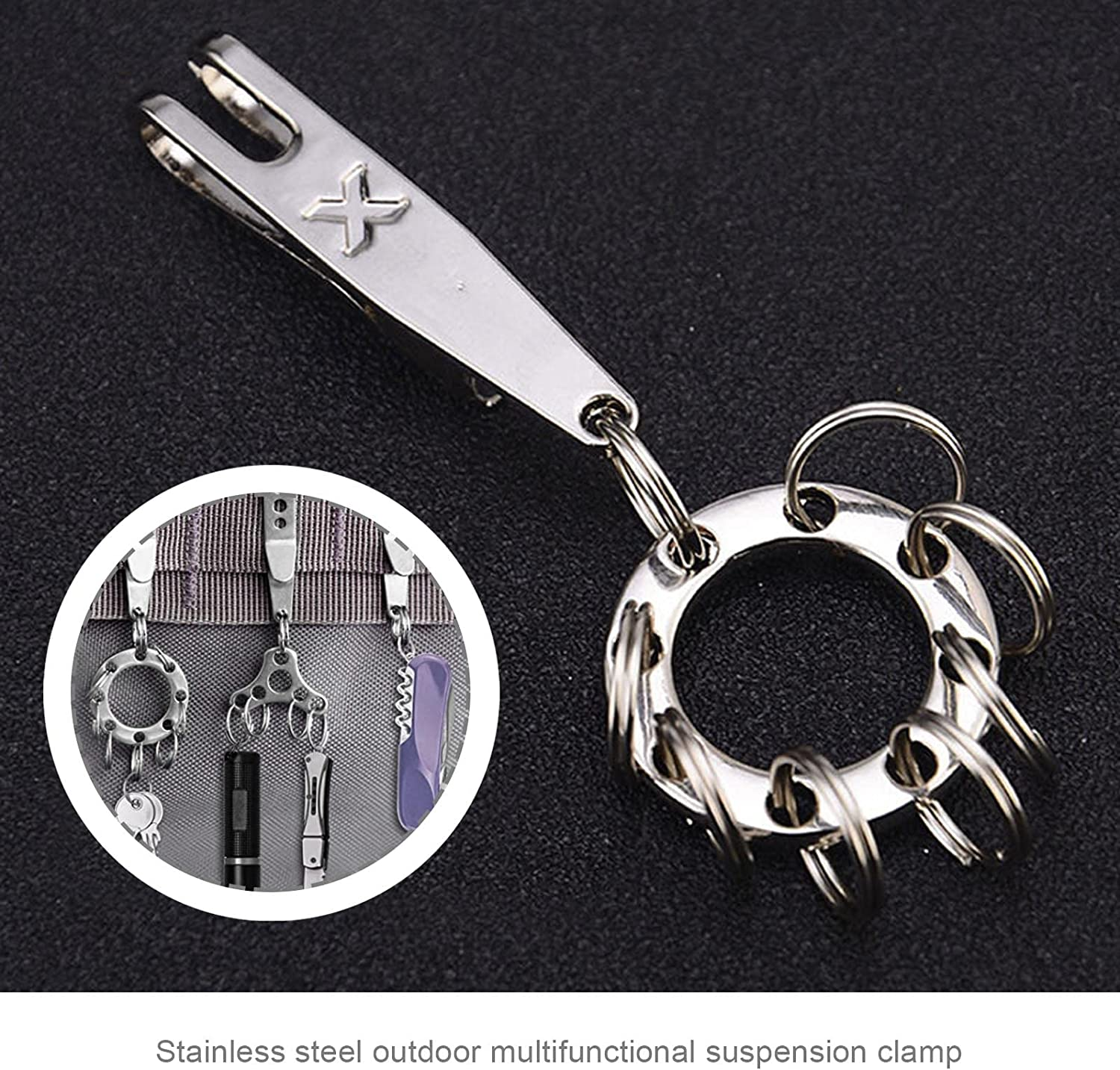 SING F LTD 8PCS Suspension Clip for Hanging EDC Items Key Torch Flint Flash Drive Emergency Whistle Multi-Purpose Pocket Clip Key Belt Holder Outdoor Quick Hanging Tool with Key Ring image number 3